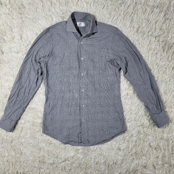 Pini Parma Classic Gray Linen Shirt Made In Italy Size 15 Neck - Picture 1 of 16